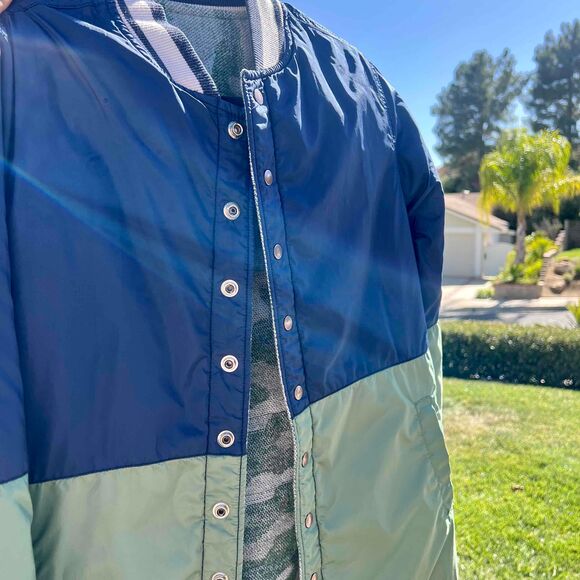 Reversible Camo Bomber Green Blue Varsity Jacket Unisex Mens Small Womens Medium - Picture 4 of 8